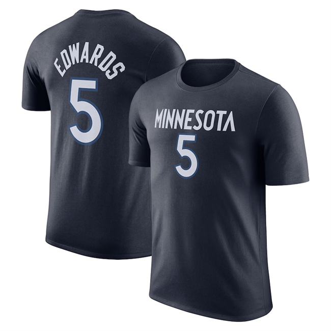 Men's Minnesota Timberwolves #5 Anthony Edwards Navy Name & Number Performance T-Shirt Men's Minnesota Timberwolves #5 Anthony Edwards Navy Name & Number Performance T-Shirt